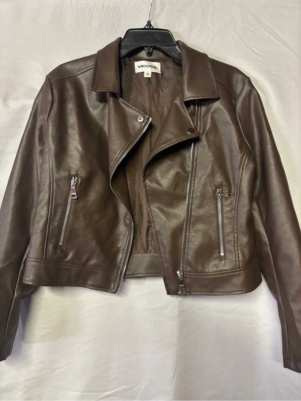 Vigoss Chocolate Brown Faux Leather Moto Jacket